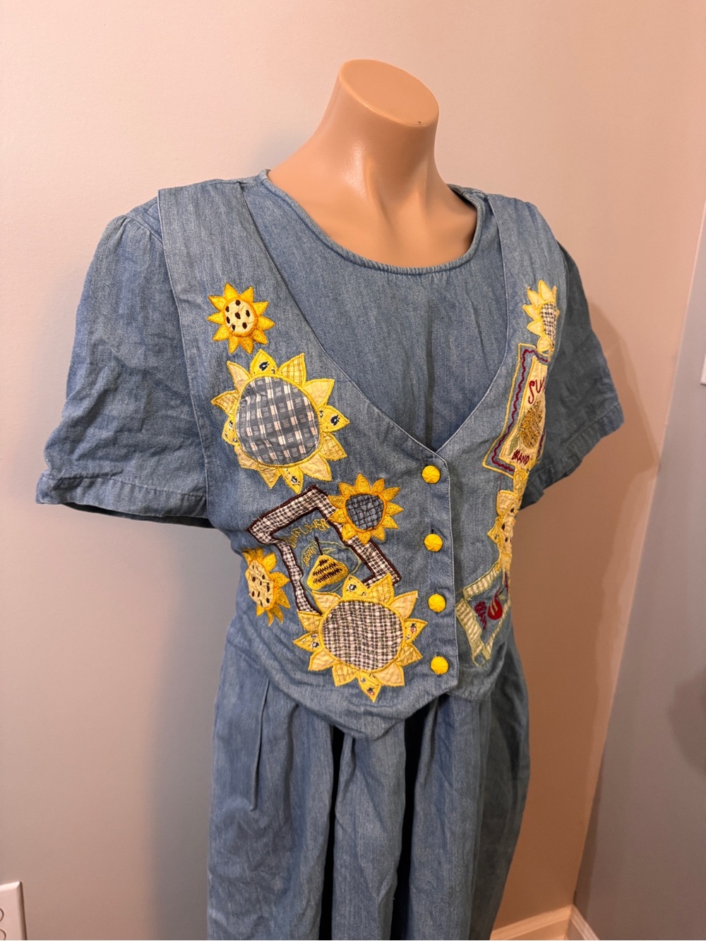 Country Wear Clothing Company 1988 18W Denim Sunflower Dress Vintage Blue Jean - Picture 4 of 6